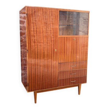 Armoire combinée vintage années 50 en acajou verni – scandinave