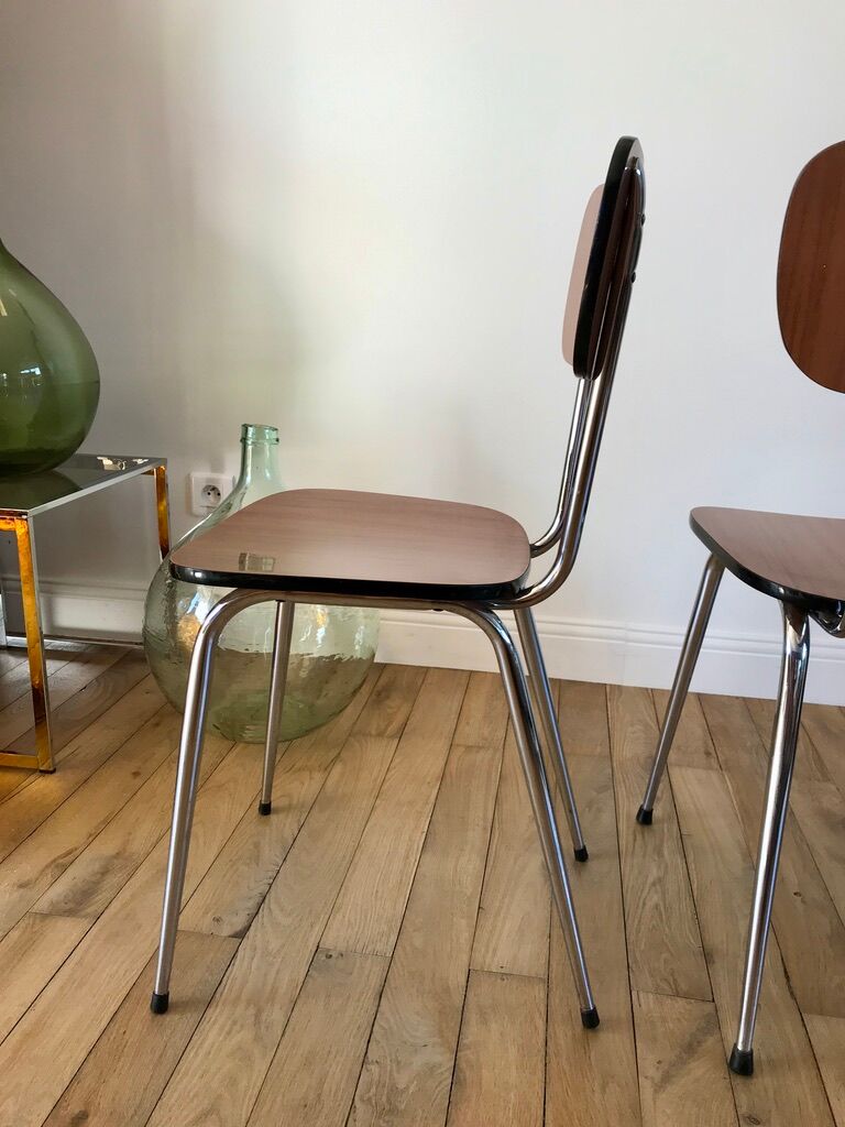 Trio of brown formica chairs 70s