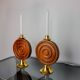 Pair of brutalist candlesticks by Ardisur, bronze and wood, Spain, 1970