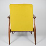 Original vintage armchair "FOX", designer Henry Lis, 1970s, fully restored, yellow