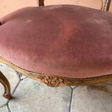 Pair of louis xv style bergeres armchairs with pink velvet armrests