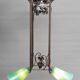 Art Deco chandelier 1930 in leafy wrought iron with 2 green tulip lights