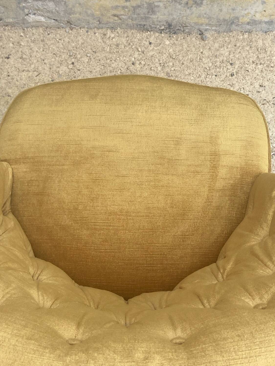Pair of vintage toad armchairs in golden yellow velvet