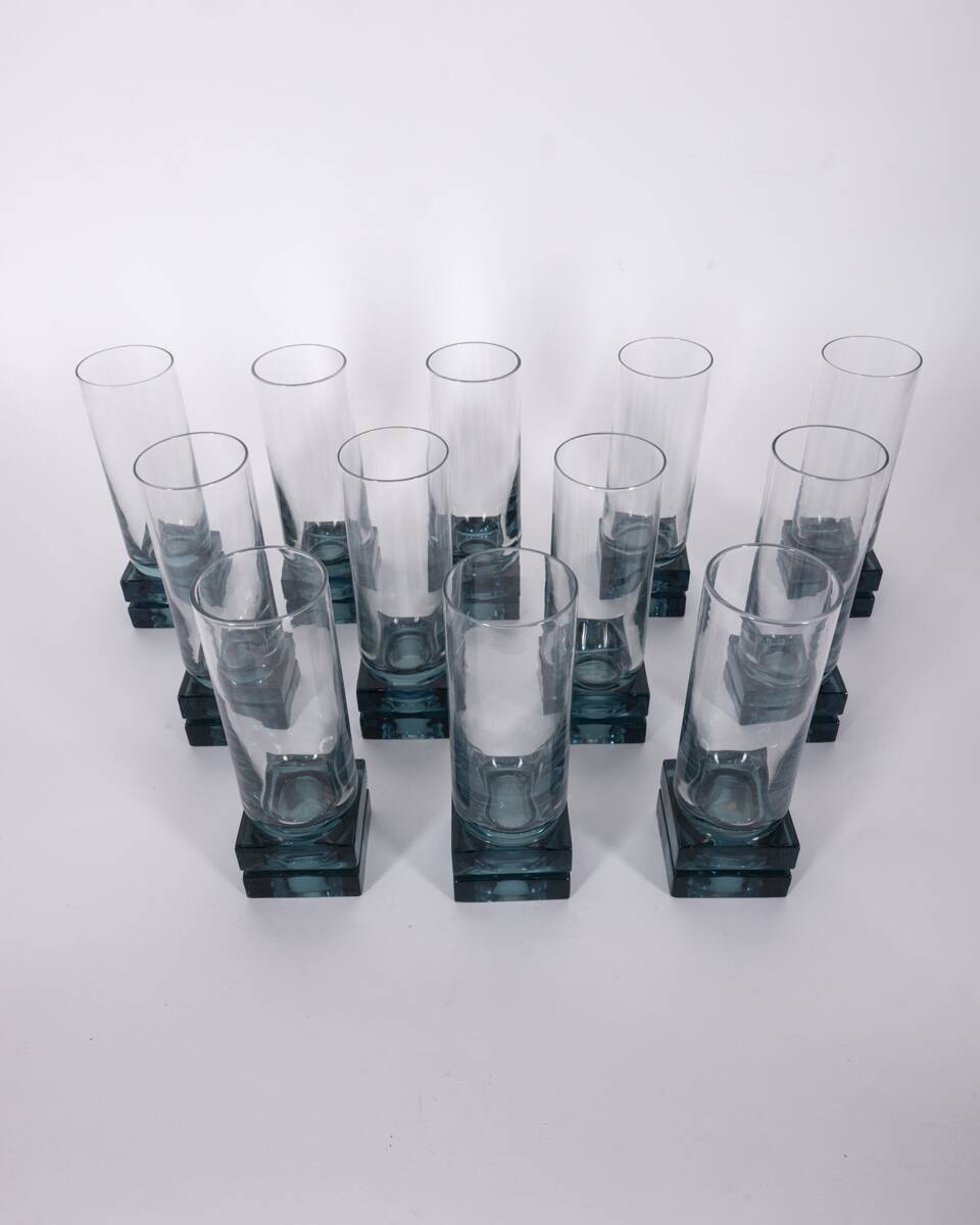 Vintage Italian Blue Crystal Glasses, 1970s, Set of 11