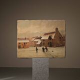 Children playing in the snow, oil on canvas, signed, circa 1900