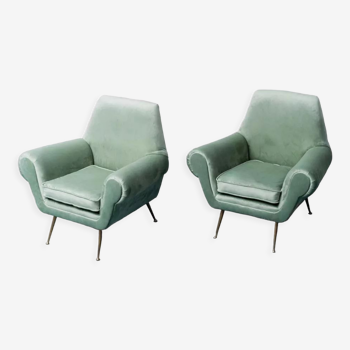 Paire de fauteuils en velours vert Gigi Radice pour Minotti 50