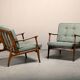 Pair of Mid-Century Italian Armchairs in stained Beech and Green Cushions