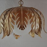 Suspension vegetable pattern golden metal and vintage opaline