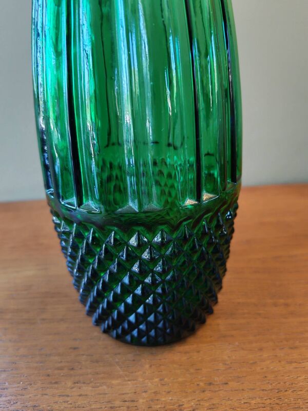 Grande carafe vintage Empoli Italie en verre vert