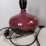 Burgundy/purple ceramic table lamp base, pyrite, signature to identify