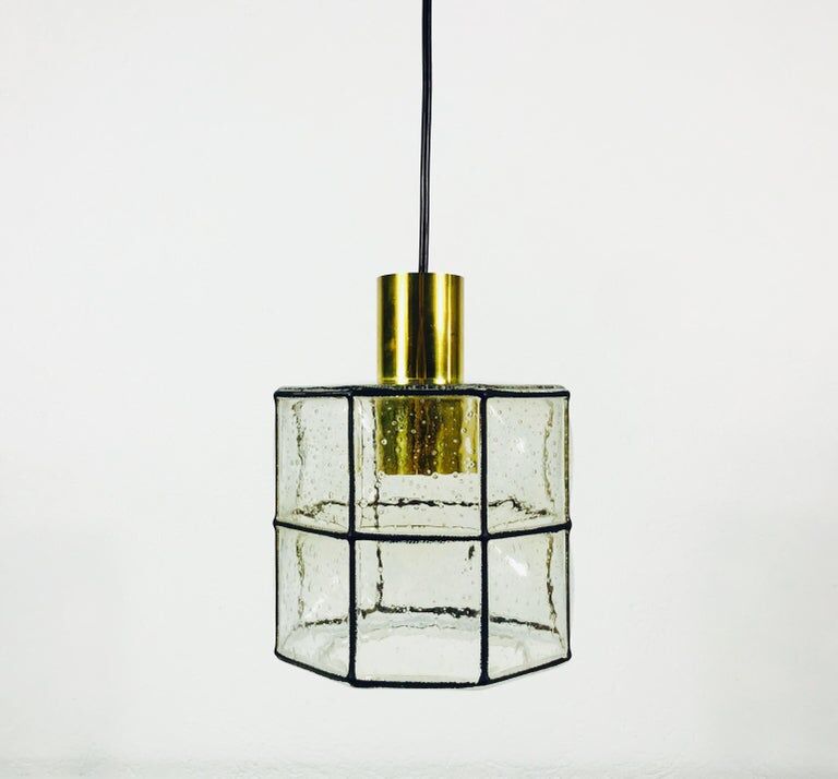 Iron and glass suspension lamp by Glashtte Limburg, 1960s