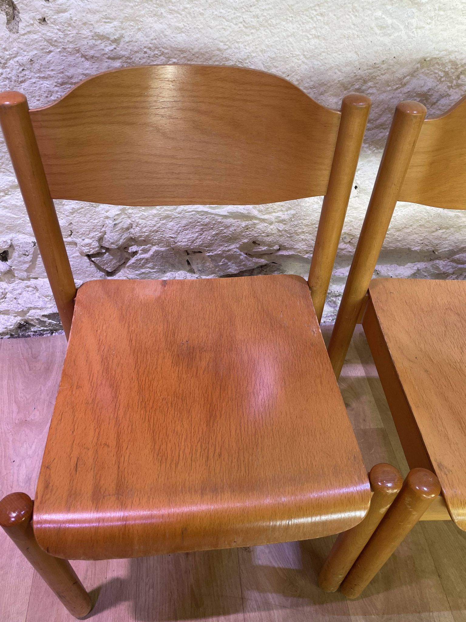 Set of 6 stackable vintage wooden chairs