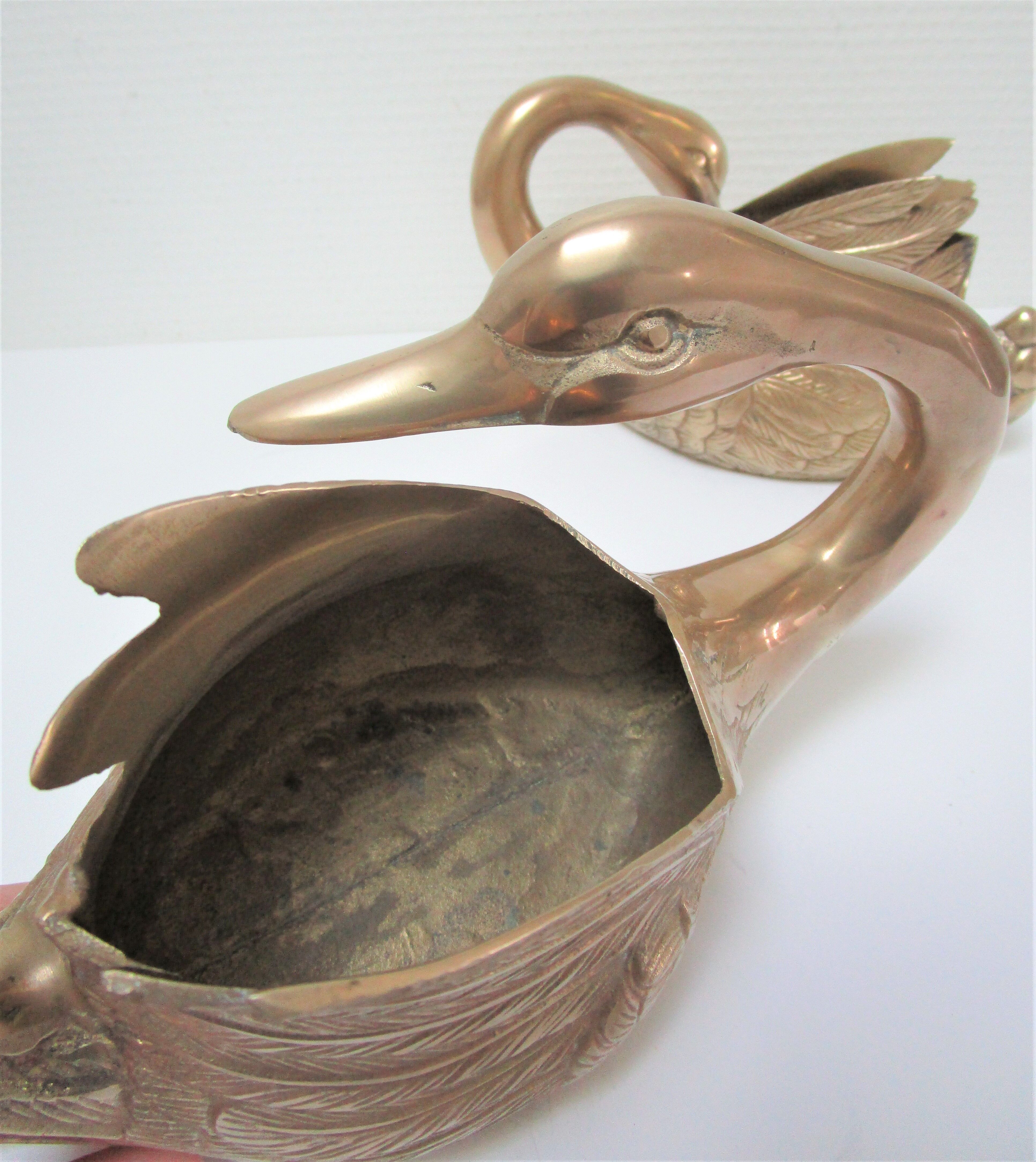 Two vintage solid brass brass zoomorphic pot pot cache