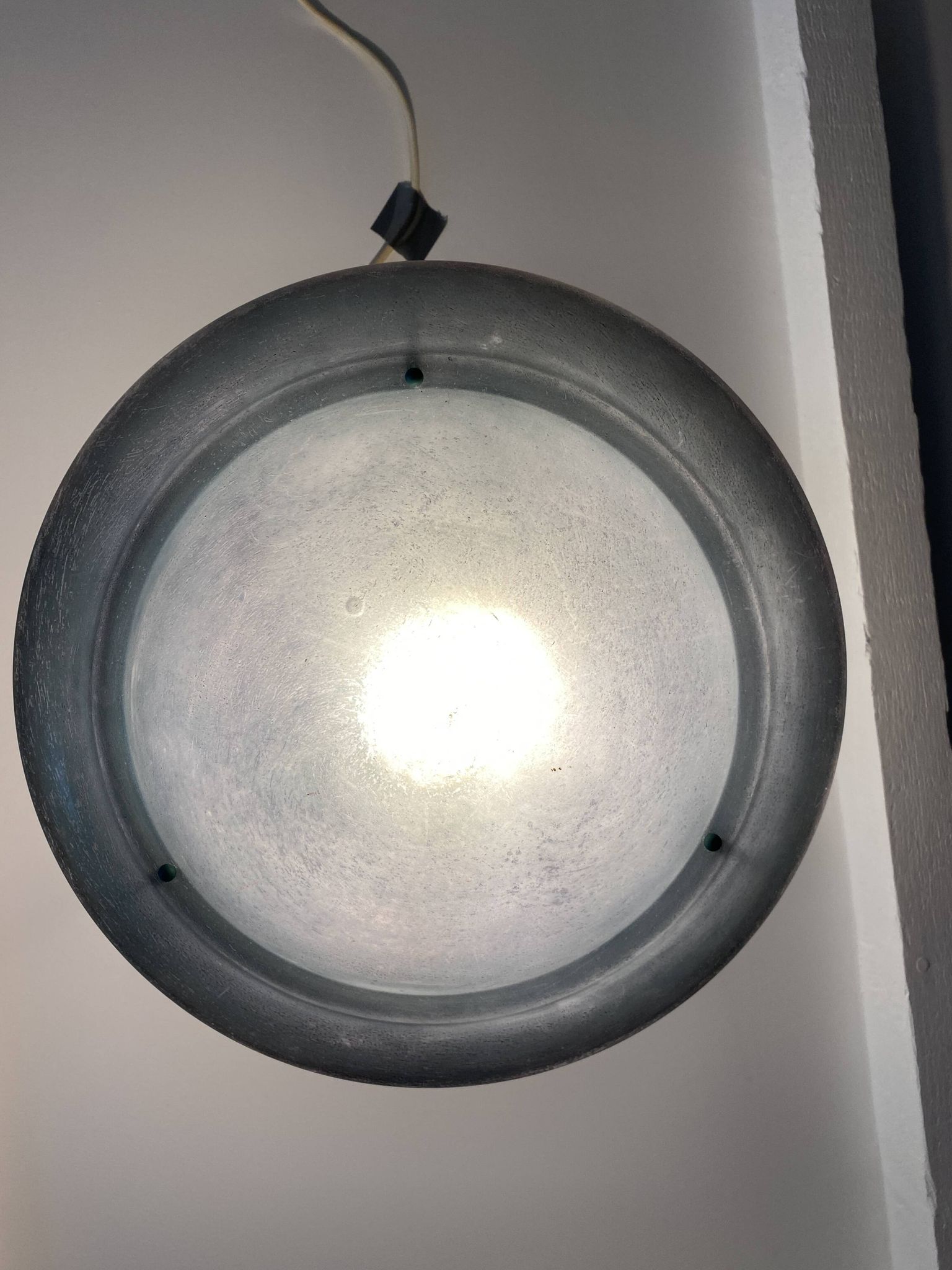 Large vintage lustra suspension light fixture large translucent green basin - SCE made in France