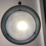 Large vintage lustra suspension light fixture large translucent green basin - SCE made in France