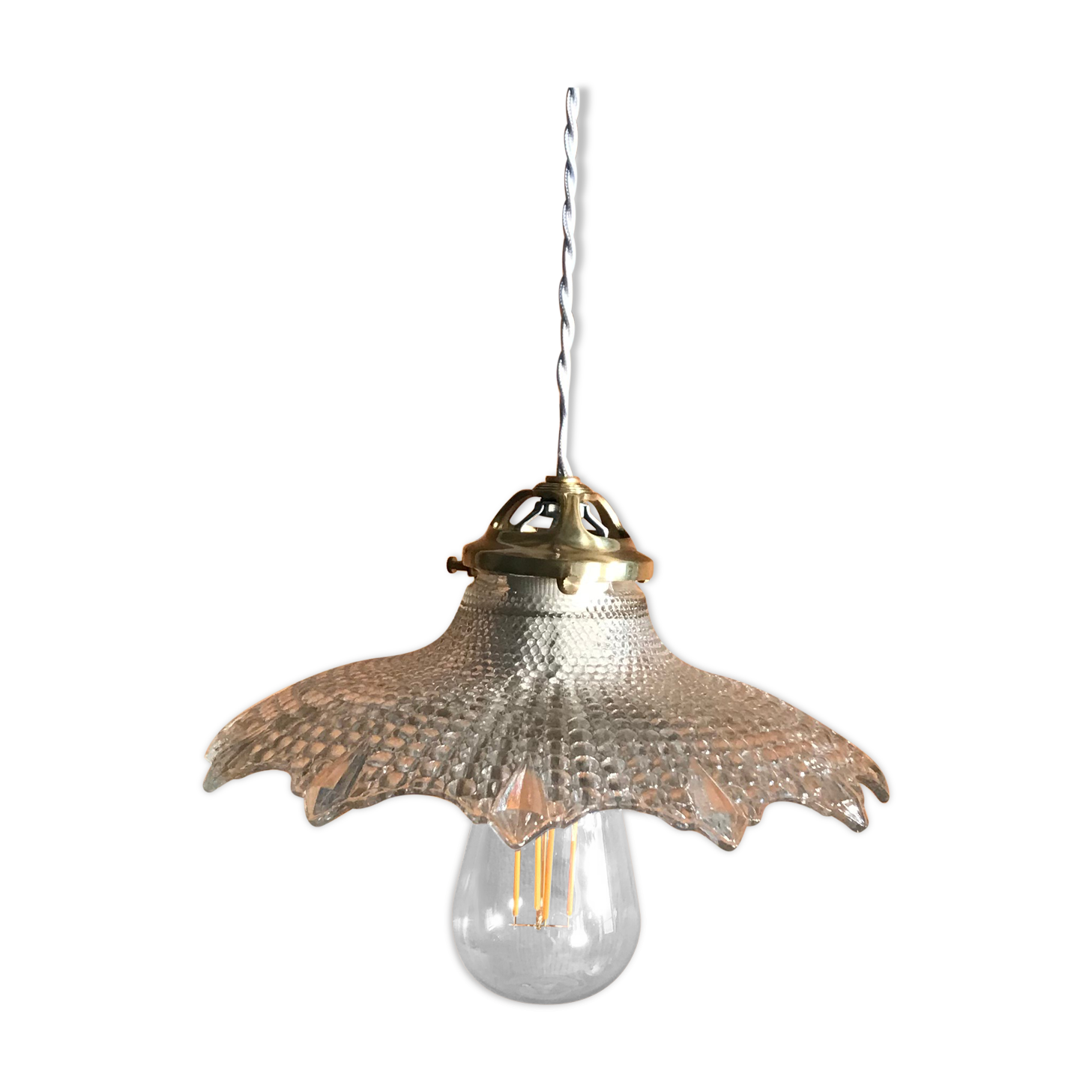 Suspension vintage 1930 en verre prismatique