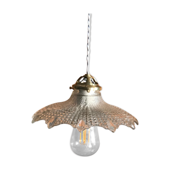 Vintage 1930 pendant lamp in prismatic glass