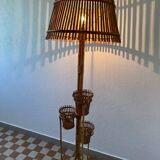50s rattan plant stand floor lamp