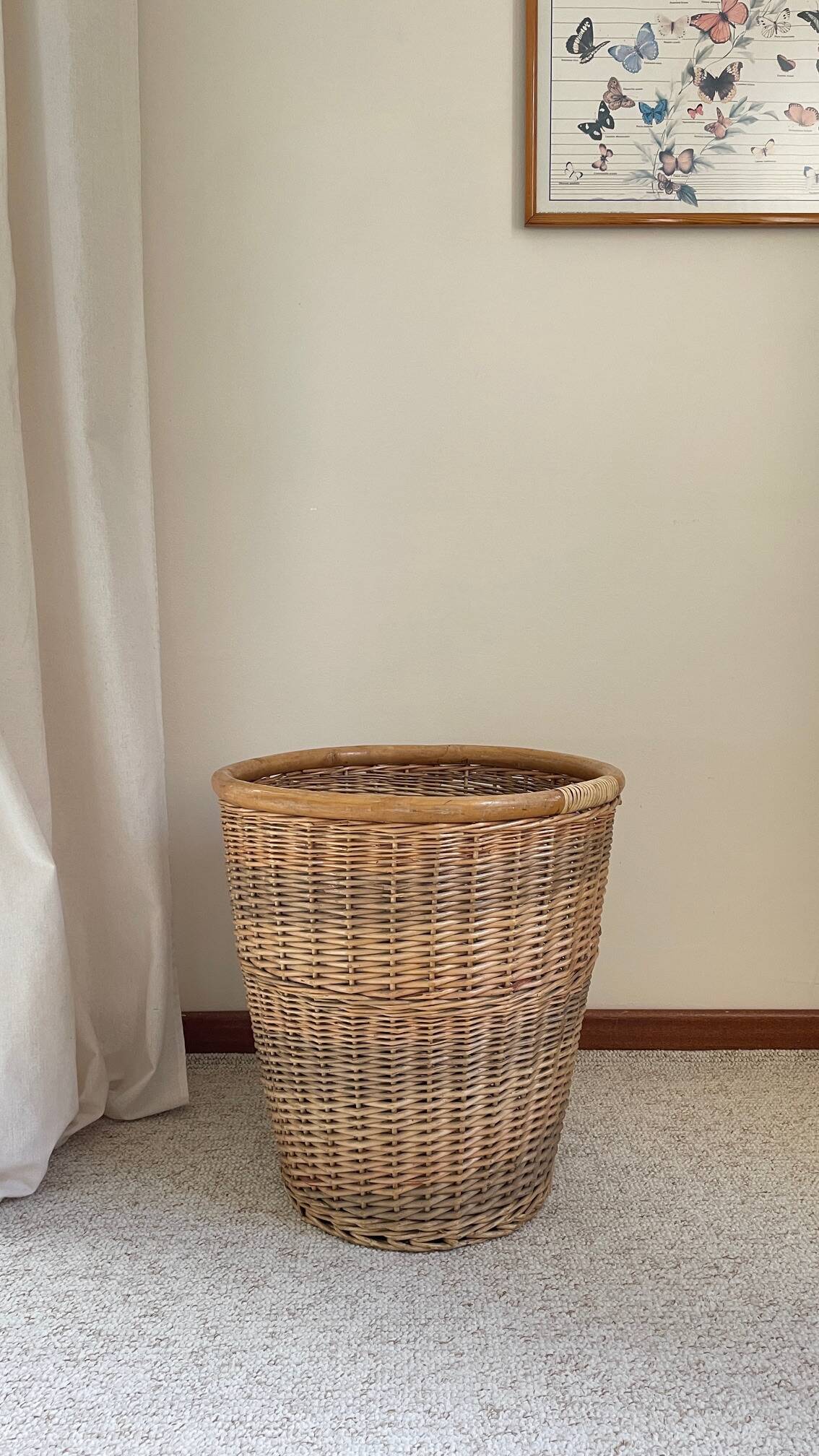 Large VINTAGE WICKER BASKET Wood