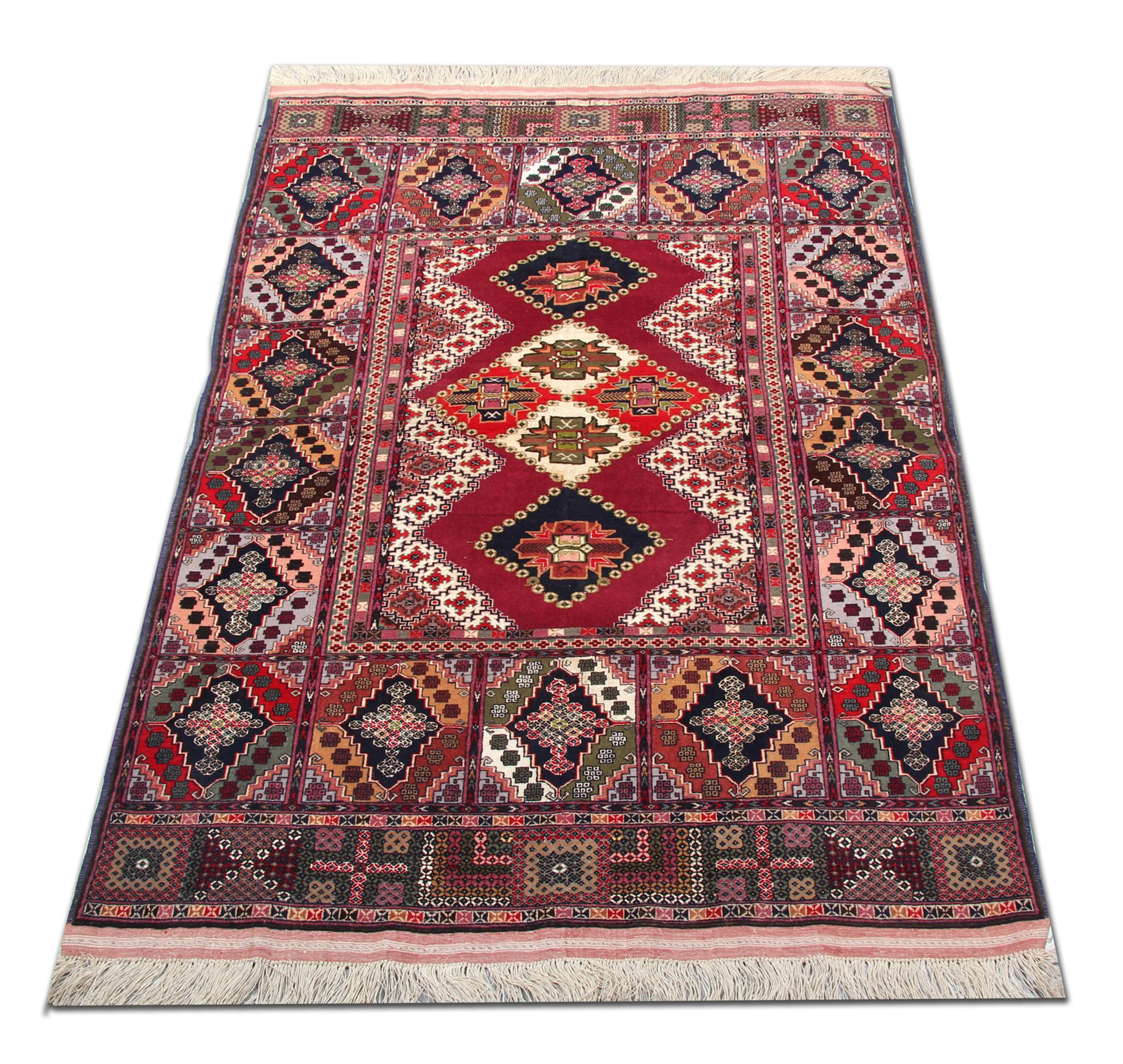 Hand made silk and wool area rug traditional tribal oriental rug- 113x174cm
