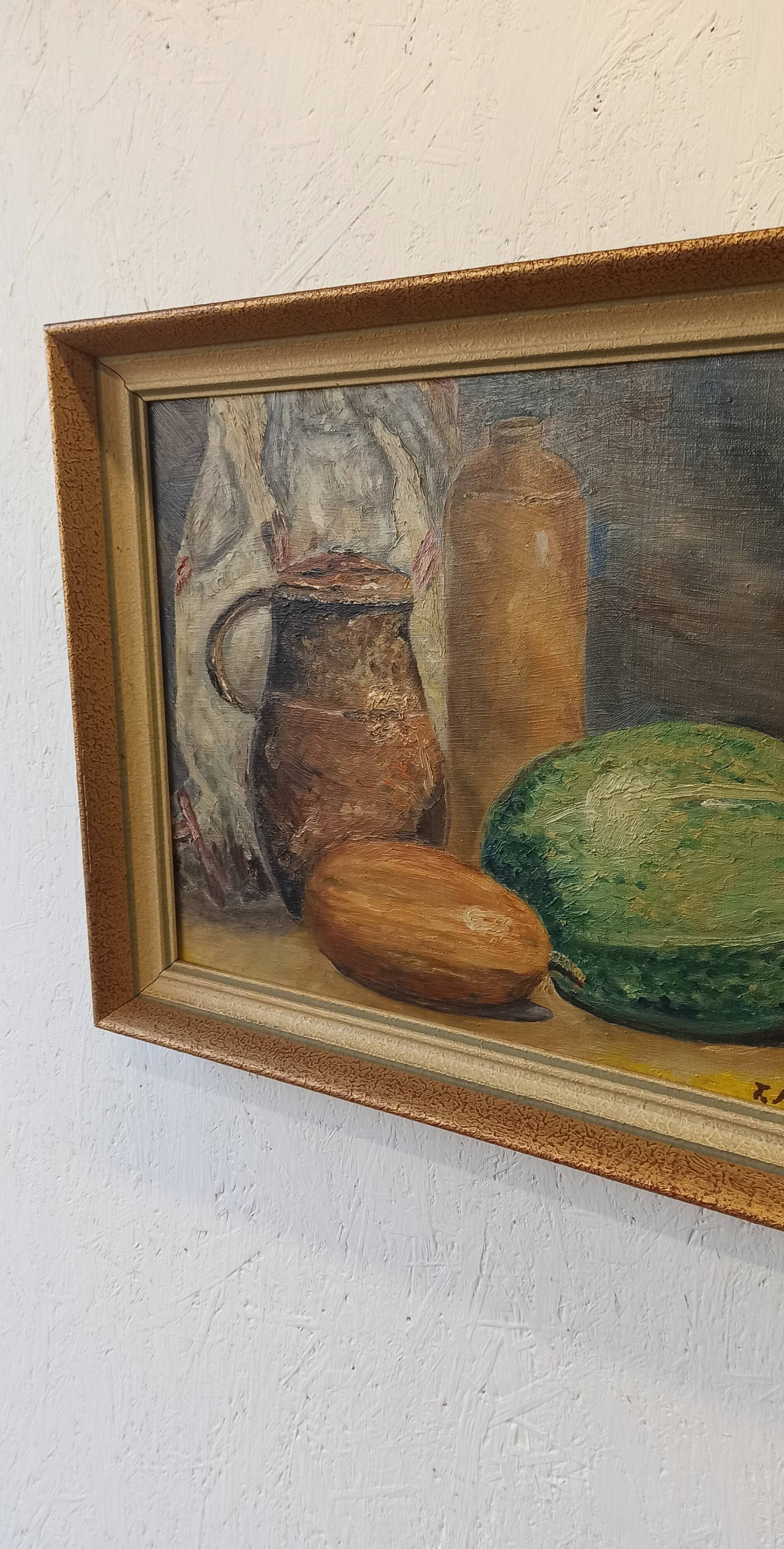 Vintage oil painting on plate "Still life".