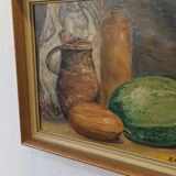 Peinture à l'huile vintage sur plaque "Nature morte".
