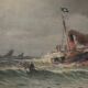 Painting "Entry to the Port in Rough Seas", oil on canvas, signed C. Demont – early 20th century