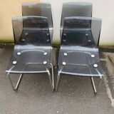 Set of 4 vintage chrome metal and plexiglass chairs