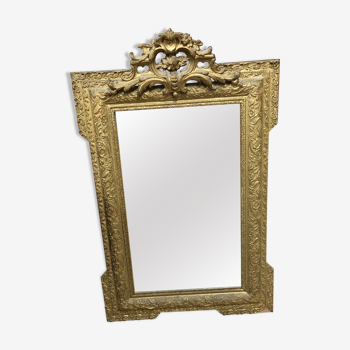 Miroir ancien doré fronton 102 x 66 cm
