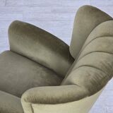 1960s, Danish relax armchair, original green furniture velour, beech wood.