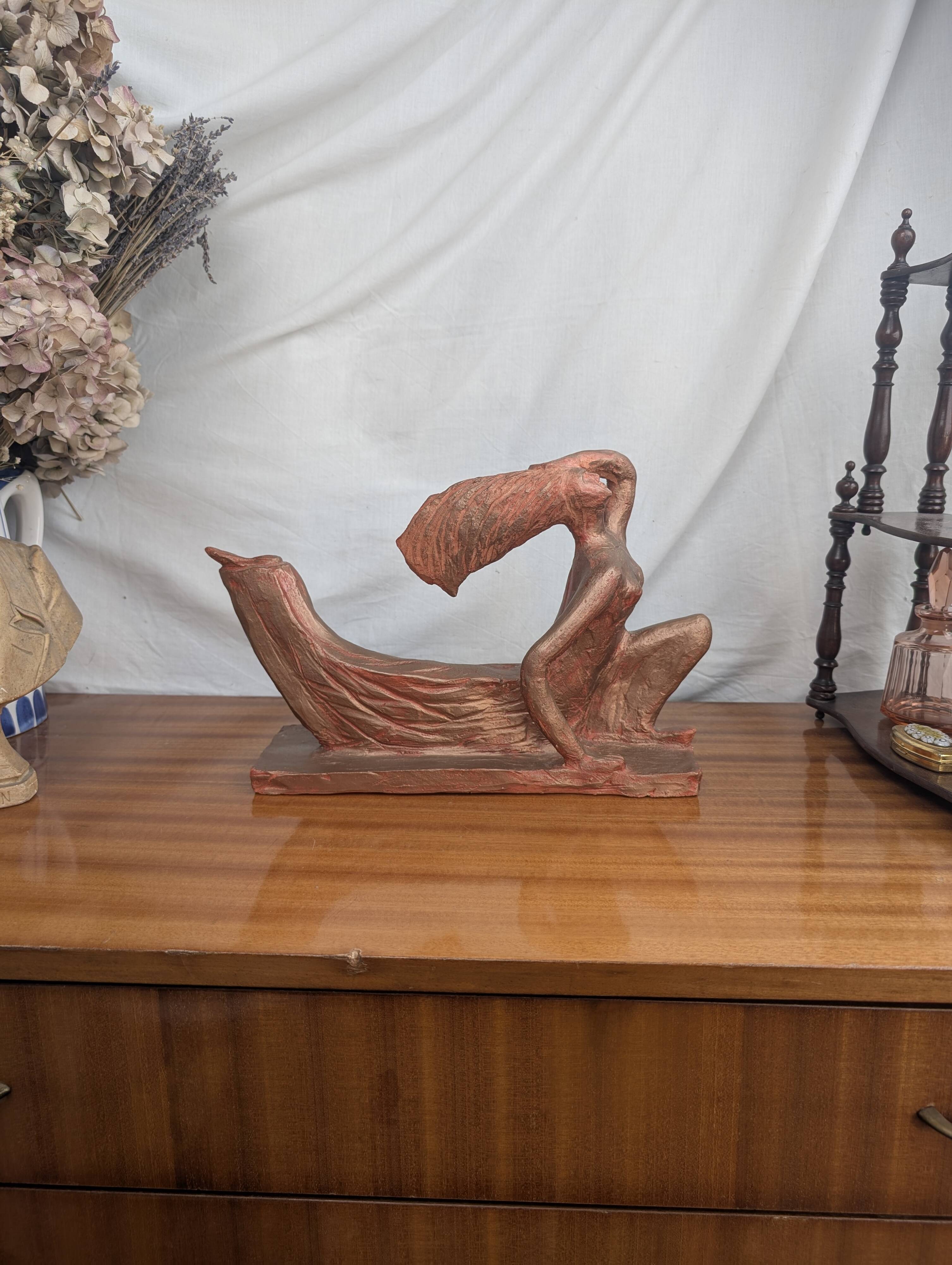 Terracotta Sculpture of a Slender Woman, Abstract Art Art Deco Style