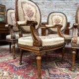 Suite of Five Armchairs with Back Medallion Louis XVI Style