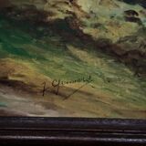 Huile sur toile XXe représentant une église bretonne par Guimard