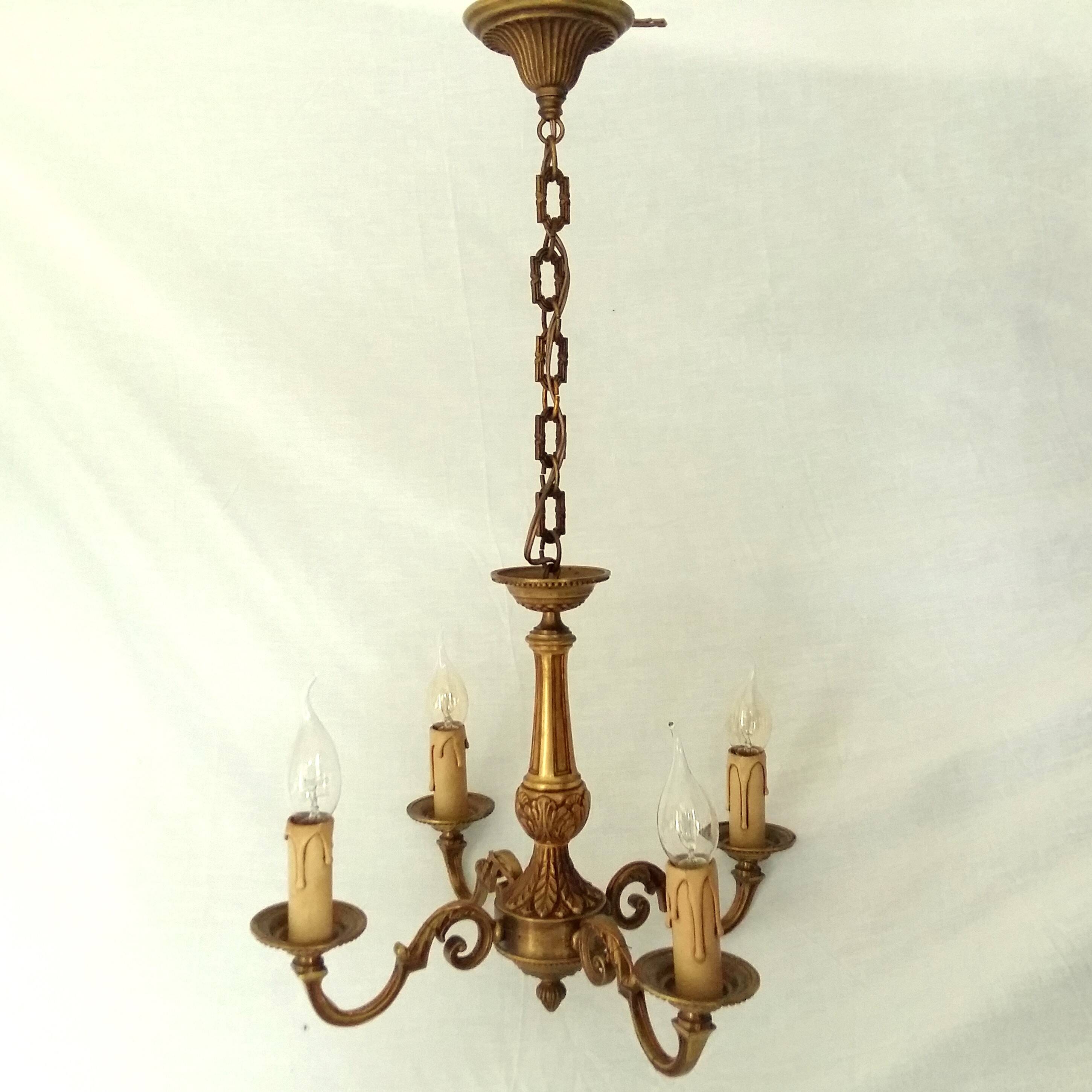 Four Arm Bronze Chandelier.  Bronze Ornate Rococo/Baroque/Louis XV Style Period Lighting
