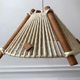 Scandinavian suspension lamp in wood and wool made in gdr 60s