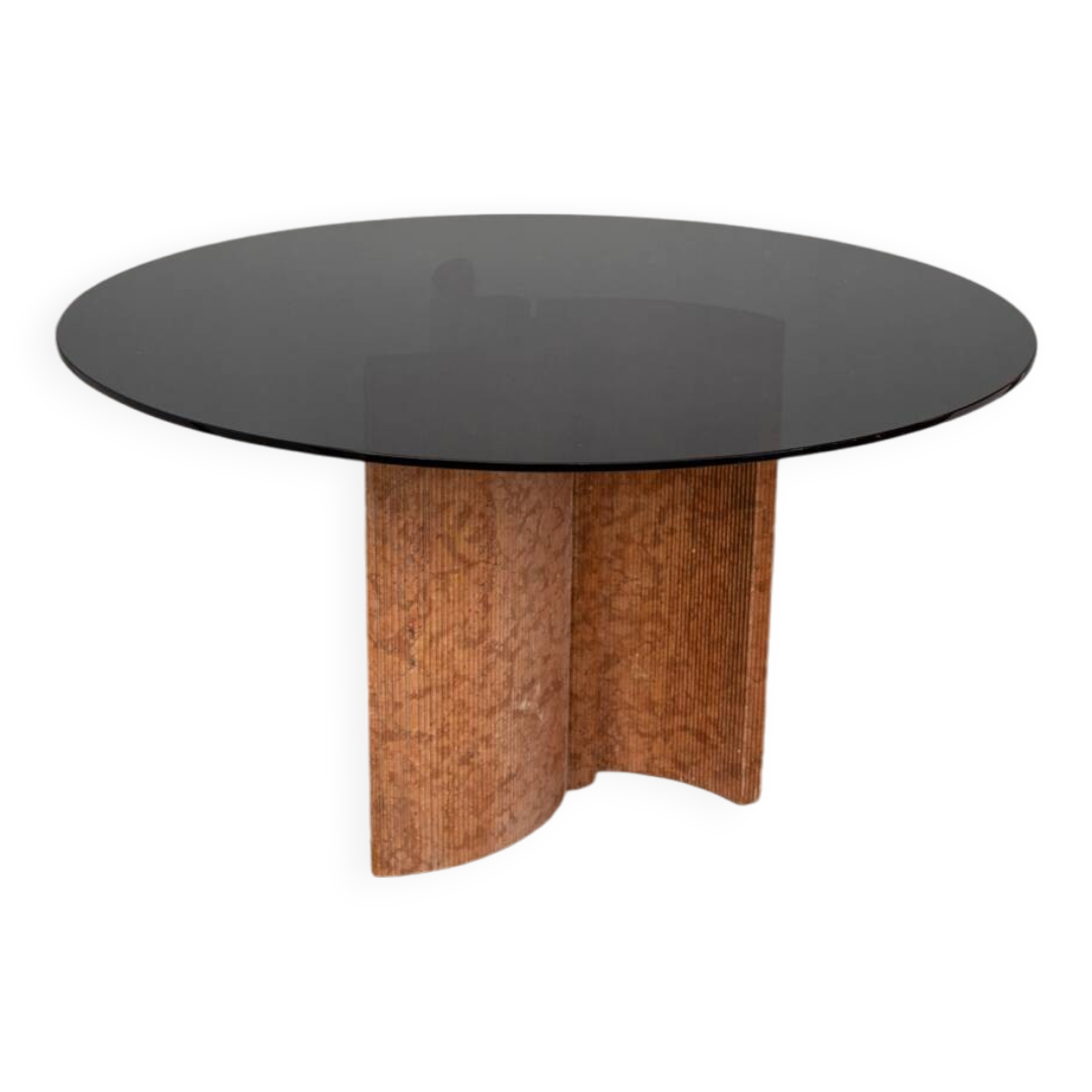 Table ronde vintage 70's en travertin et verre, design italien