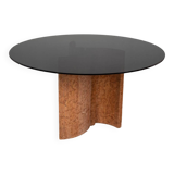 Table ronde vintage 70's en travertin et verre, design italien