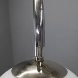 Art Deco chrome floor lamp, milk glass, walnut base, 1930s Czechoslovakia