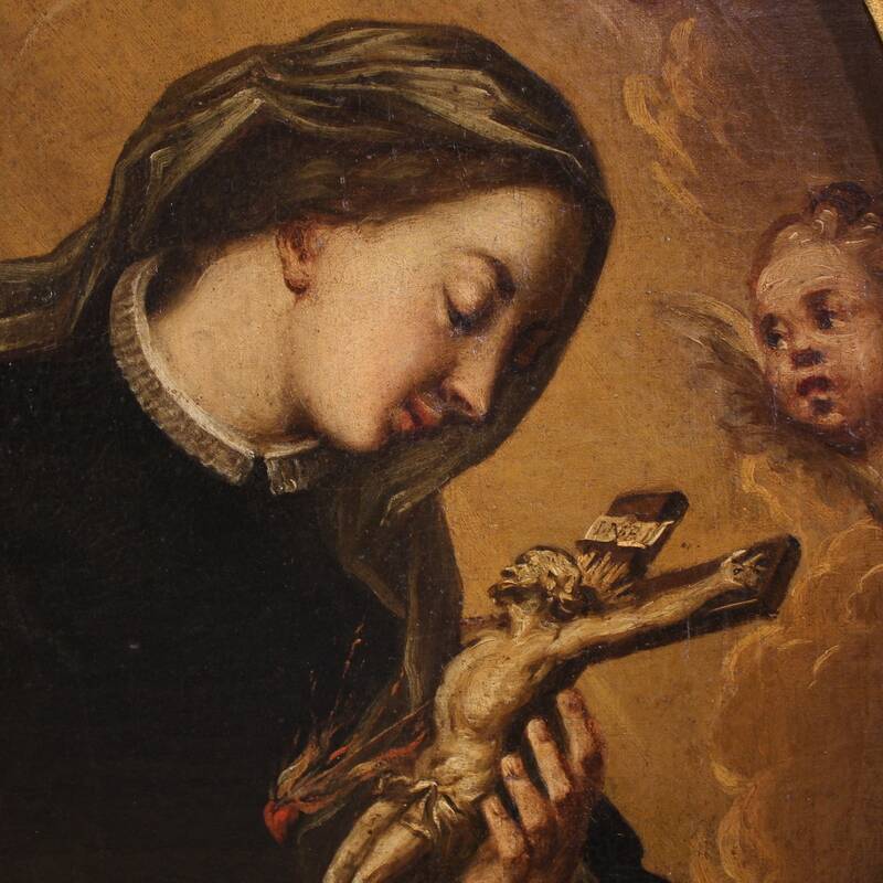 Antique oval painting of Saint Catherine of Genoa from the 17th century