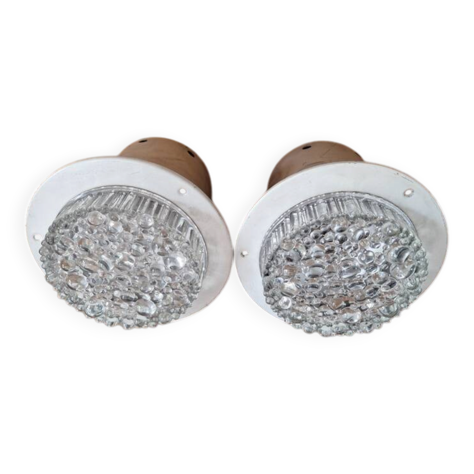 Pair of ceiling lights - Staff Leuchten - In aluminium and moulded glass with a bubble pattern.