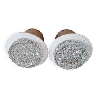 Pair of ceiling lights - Staff Leuchten - In aluminium and moulded glass with a bubble pattern.