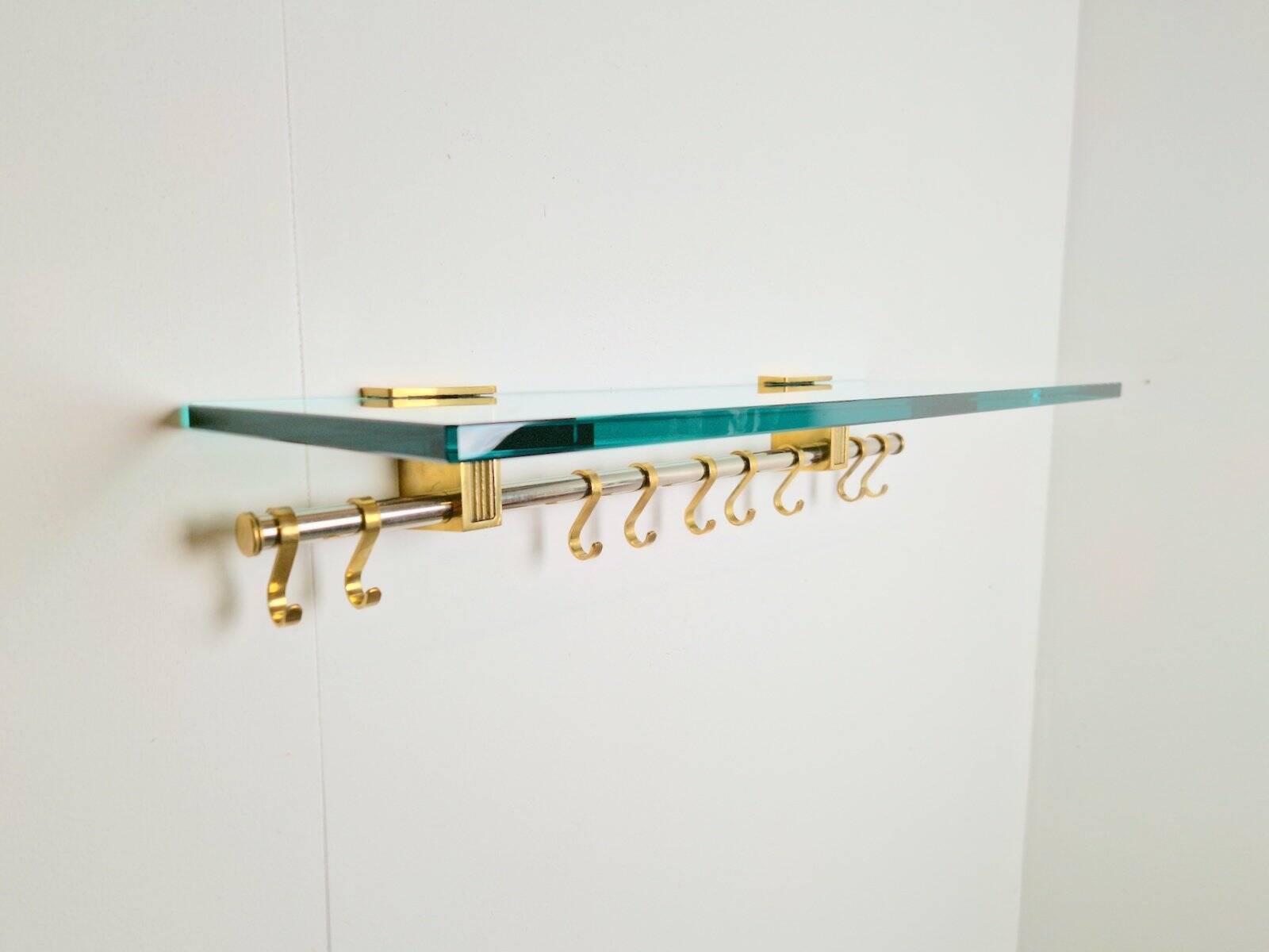 Brass and Glass R14G Wall-Mounted Coat Rack from Peter Ghyczy, 1980s