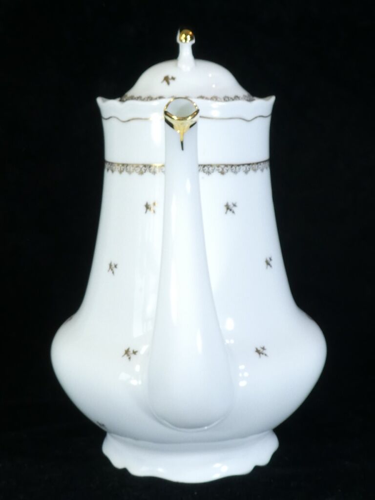 Coffee service in white and gold porcelain Limoges France