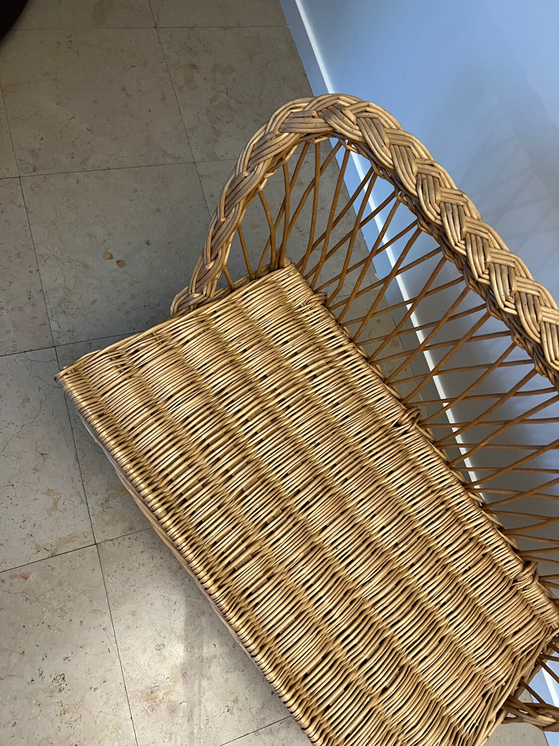 Vintage rattan wicker chest bench