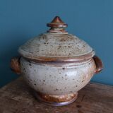 Covered sugar bowl in Puisaye stoneware signed Jean-Pierre Prud'homme
