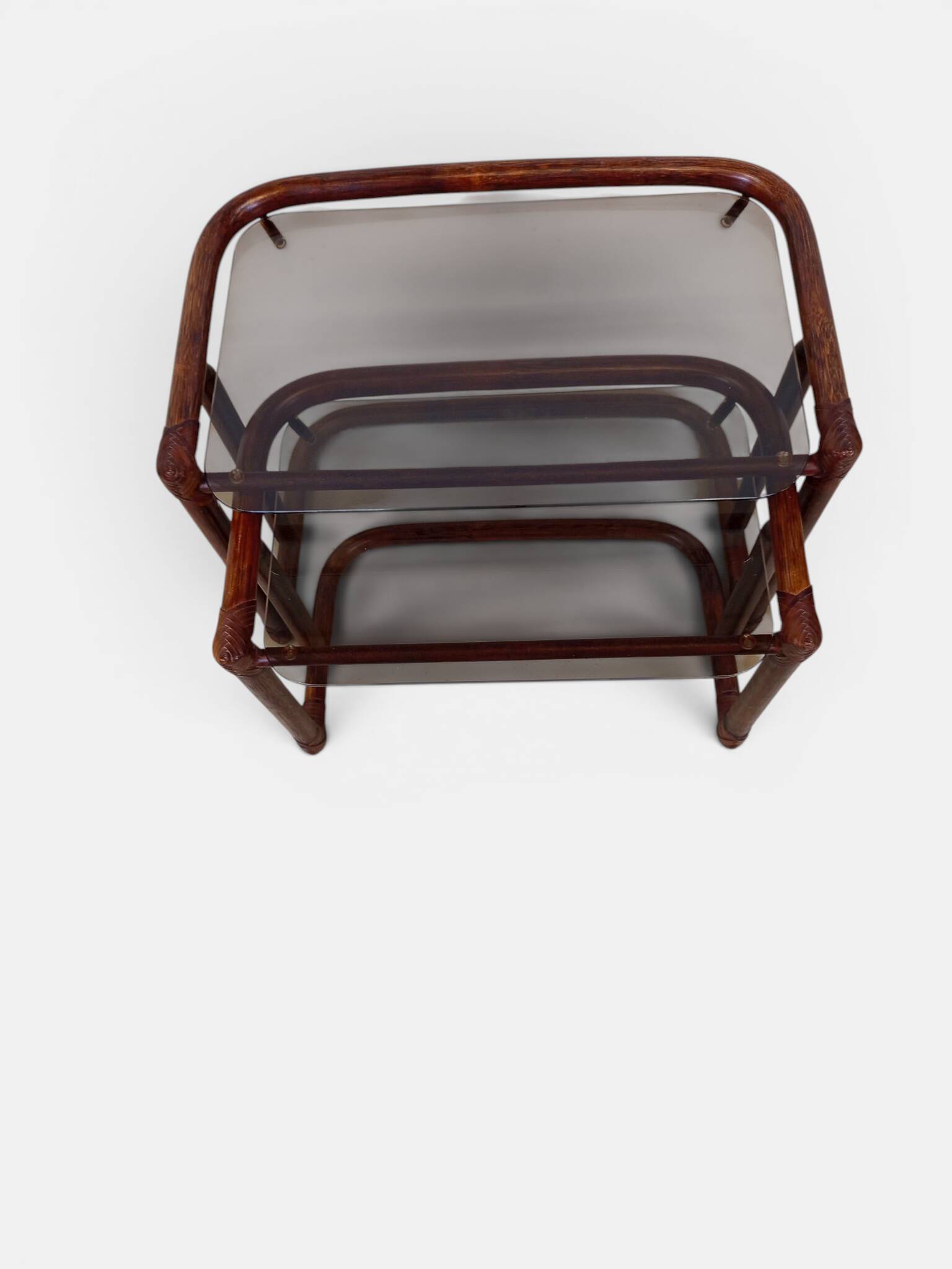 Vintage nesting tables in rattan and smoked glass by Flecht-Atelier Schütz.