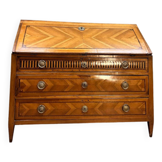 Scribanne Commode In Marquetry And Walnut Louis XVI XVIII Eme Century