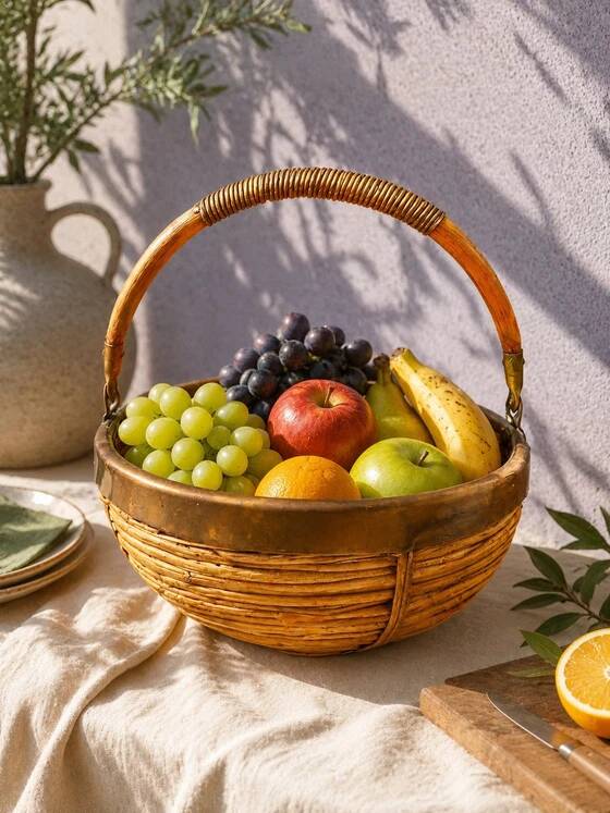 Rattan and brass basket 1970
