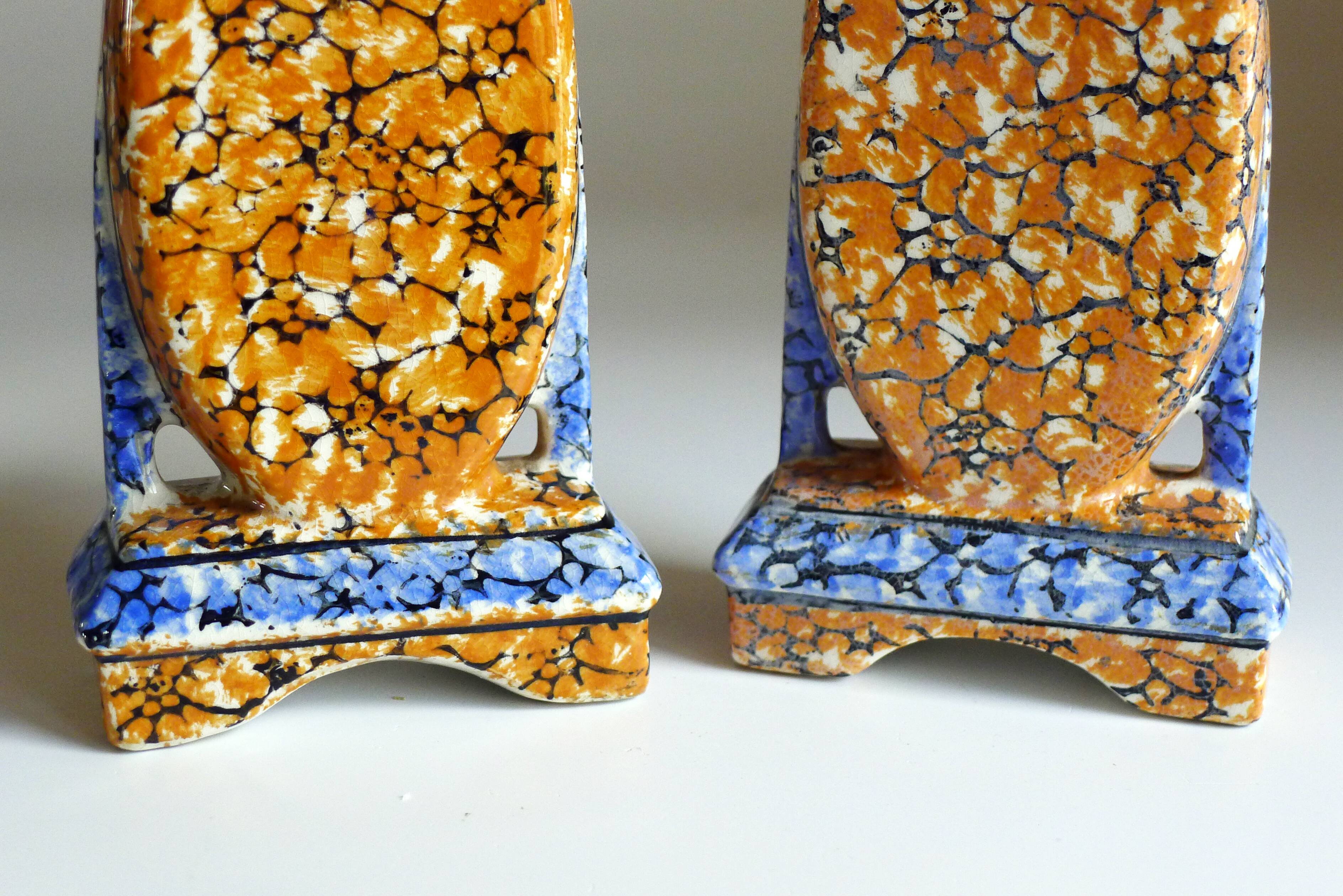 Pair of Art Deco marbled vases