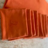 Old tablecloth & its 10 tinted and embroidered napkins "the ML mandarin" orange - cotton - 150x200